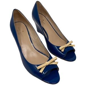 Kate Spade Navy Wedges with Beige Bow